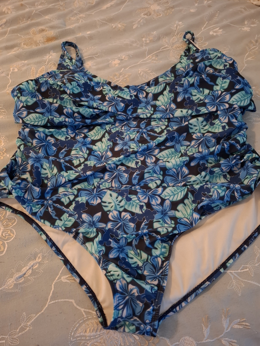 Disney Blue Navy Floral One-Piece Swimsuit